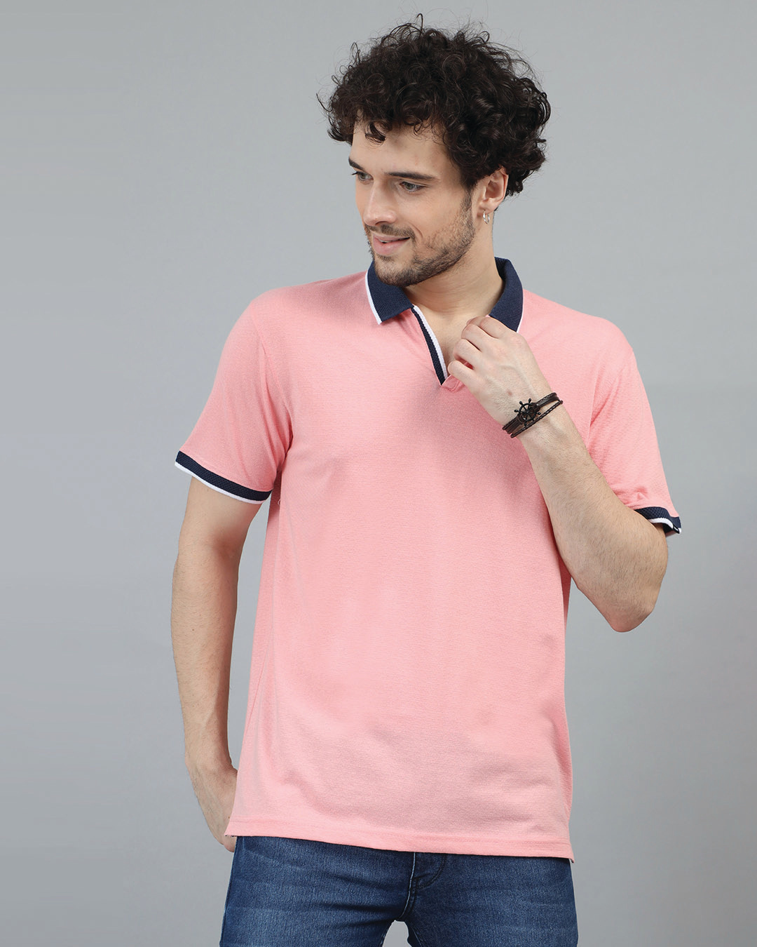 Shop Men's Pink Polo T-shirt-Back