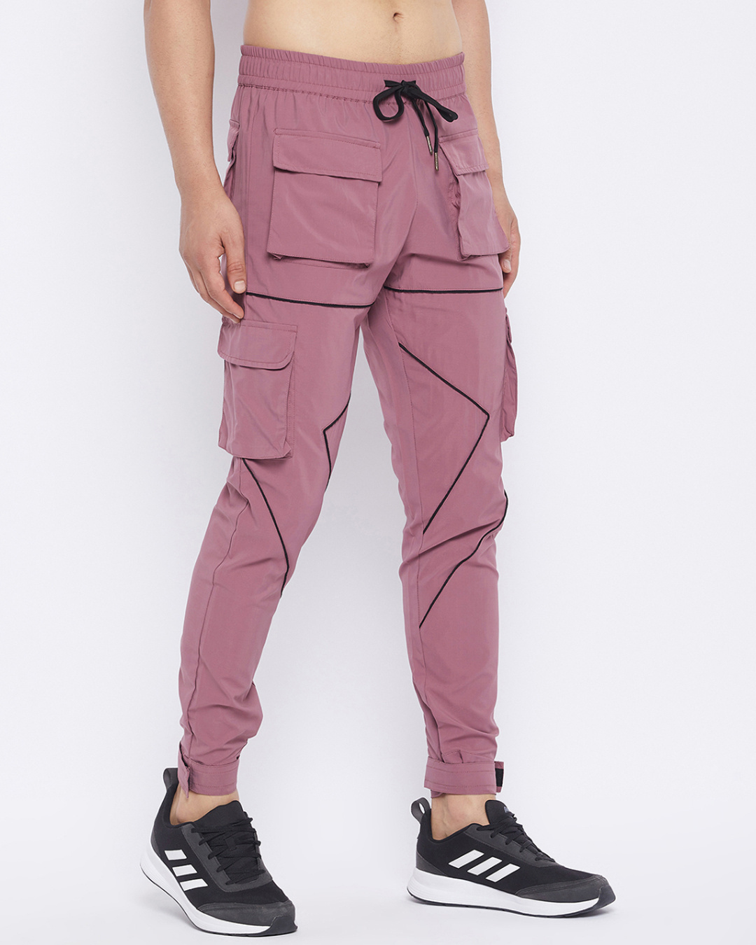 Shop Men's Pink Oversized Polyester Cargo Pocket Track Pants-Back