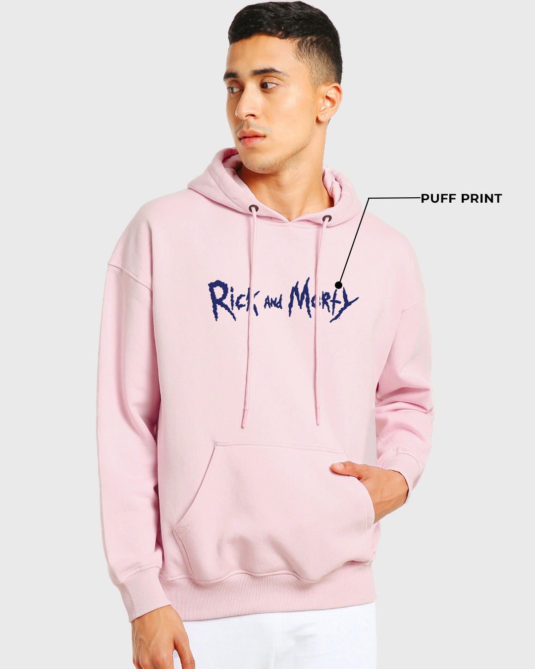 Shop Men's Pink Ricklaxation Graphic Printed Oversized Hoodies-Back