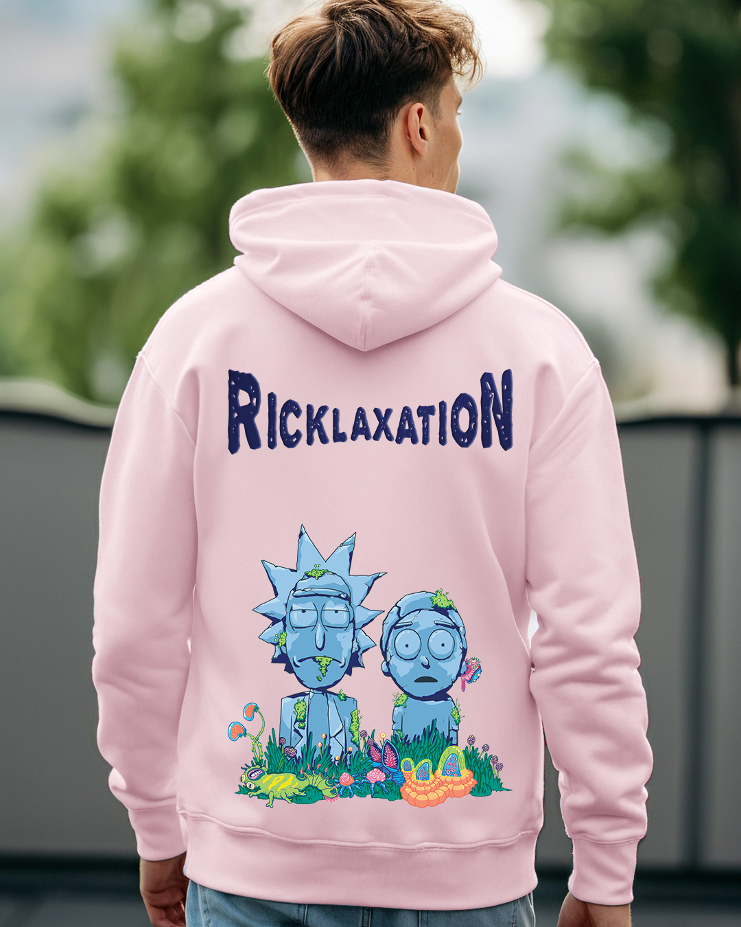 Buy Men s Pink Ricklaxation Graphic Printed Oversized Hoodies Online at Bewakoof