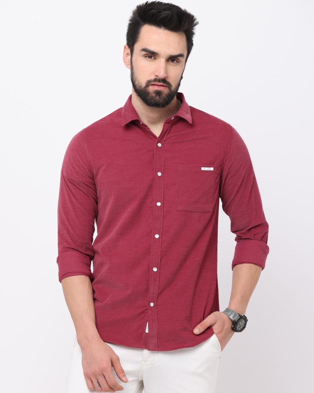 Buy Men's Pink Slim Fit Corduroy Shirt for Men Pink Online at Bewakoof