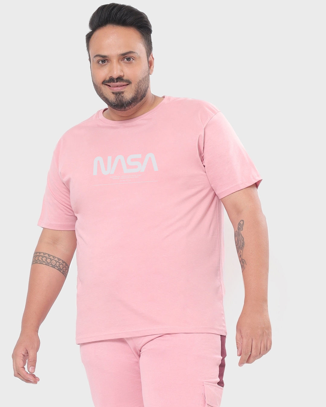 Shop Men's Pink Spaced NASA Typography Plus Size T-shirt-Back