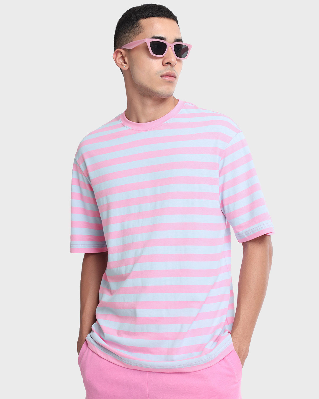 Buy Men's Pink Striped Oversized T-shirt Online at Bewakoof
