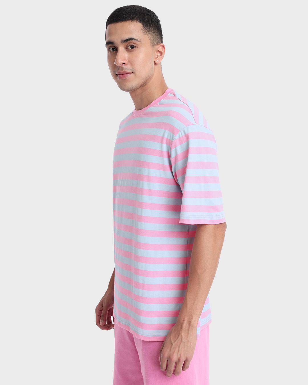 Shop Men's Pink Striped Oversized T-shirt-Back