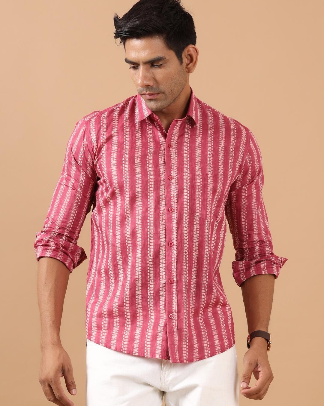 Buy Men's Pink Striped Shirt Online at Bewakoof