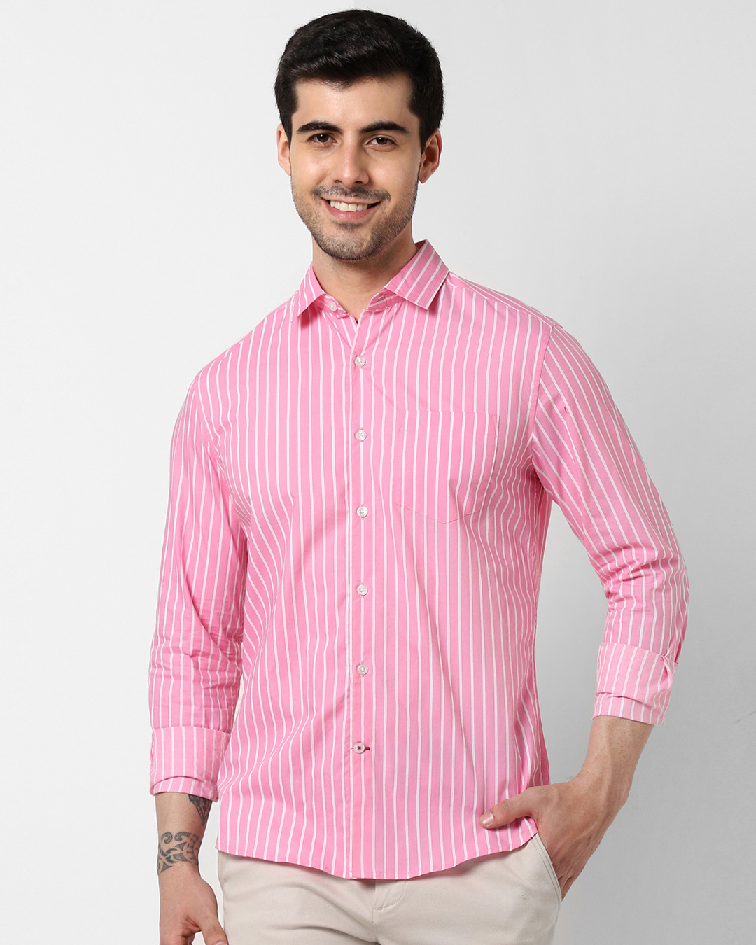 Shop Men's Pink Striped Shirt-Back