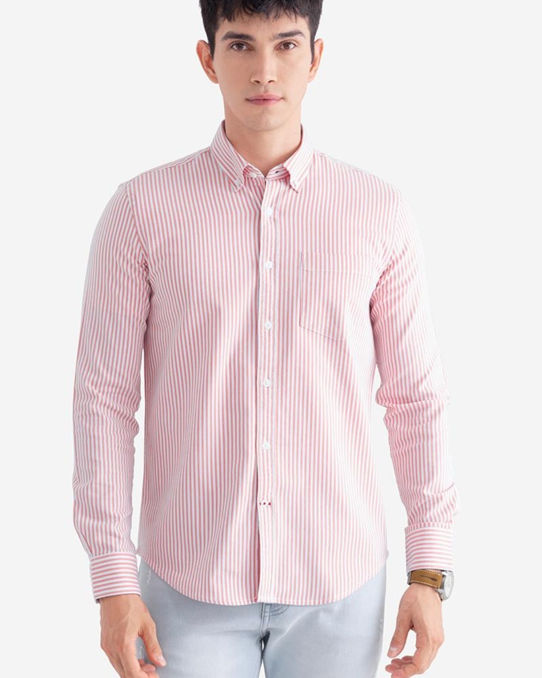 Shop Men's Pink Striped Slim Fit Shirt-Back