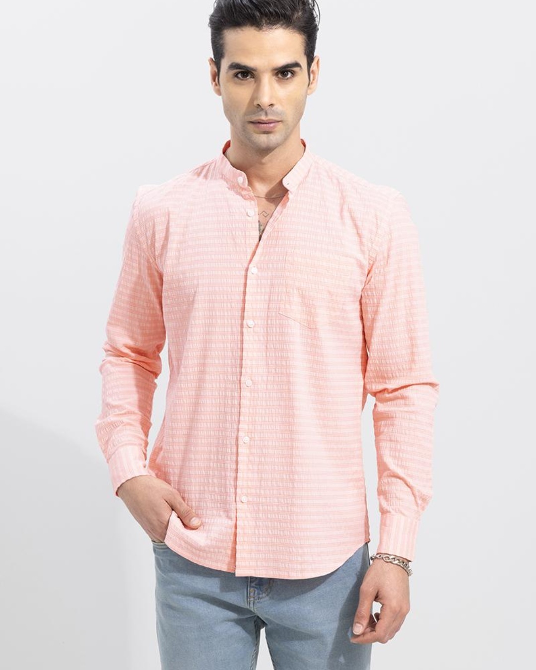 Buy Men's Pink Striped Slim Fit Shirt for Men Pink Online at Bewakoof