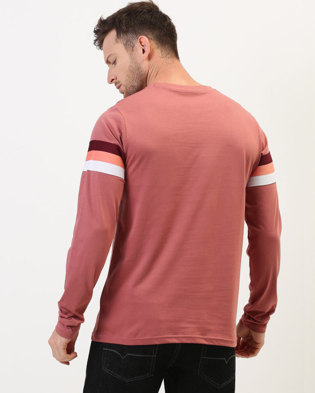 Shop Men's Pink Striped Slim Fit T-shirt-Back