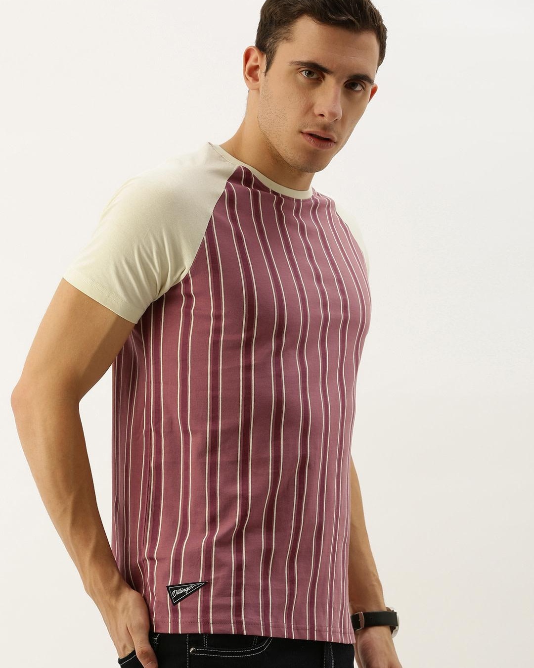 Shop Men's Pink Striped Slim Fit T-shirt-Back