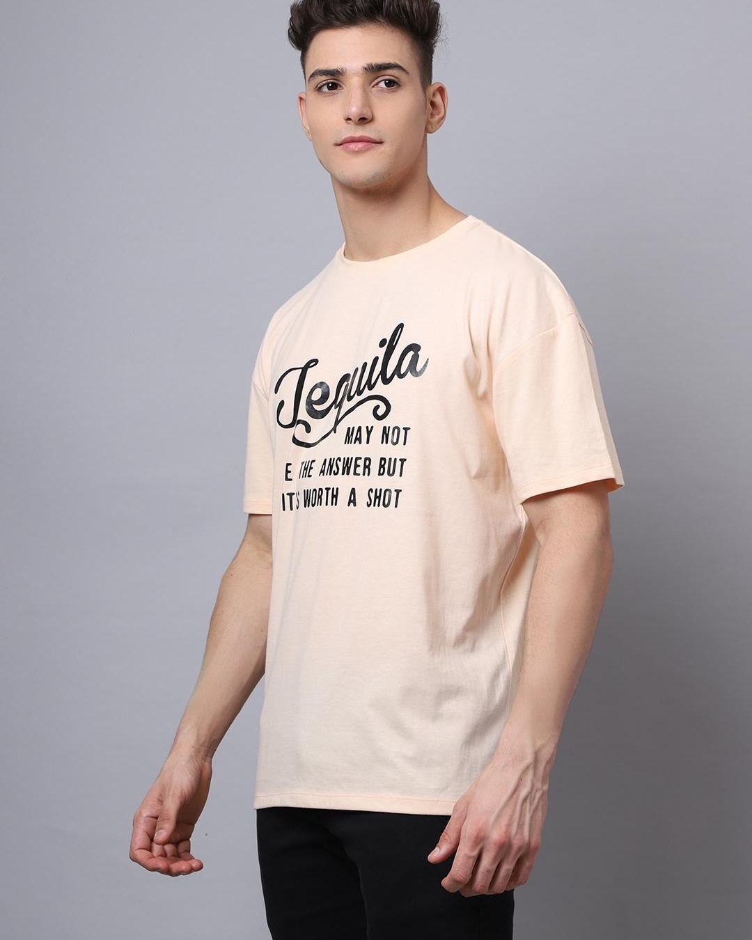 Shop Men's Pink Tequila Typography Oversized T-shirt-Back