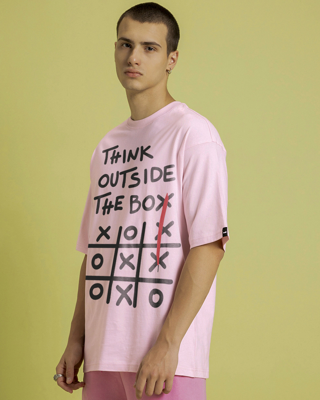 Shop Men's Pink Think Outside Typography Oversized T-shirt-Back