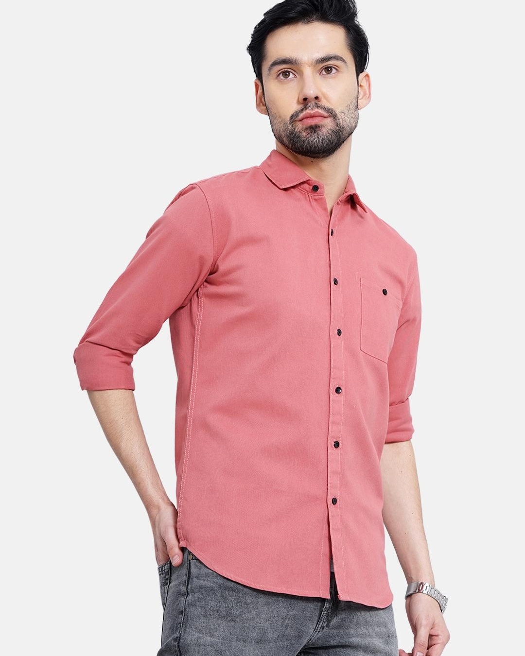 Shop Men's Pink Typographic Slim Fit Shirt-Back