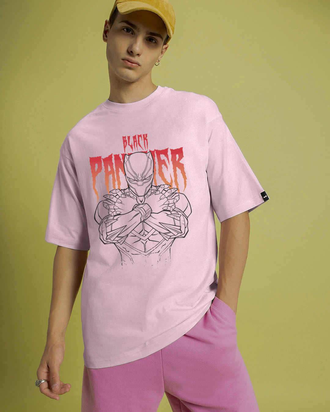 Loose Pink O Neck Print Cotton Men Graphic T Shirts Fall WJ017