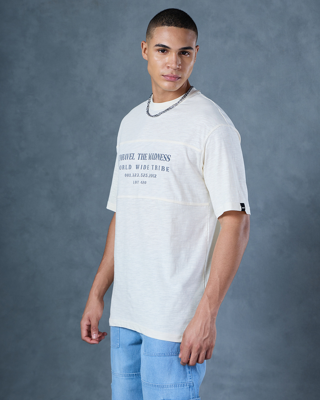 Shop Men's Gradenia Unravel the Madness Typography Oversized T-shirt-Back