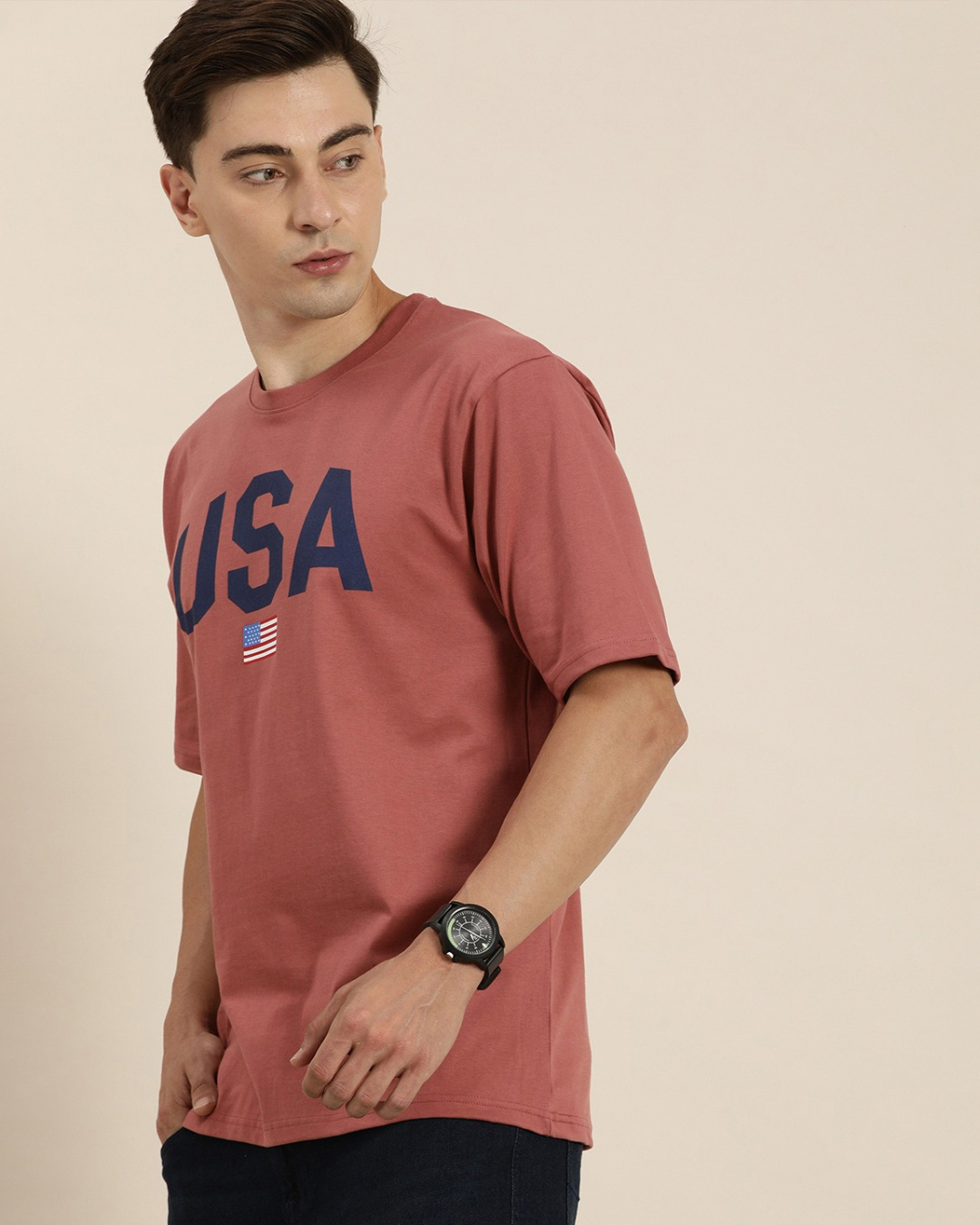 Buy Men's Pink Boston Typography Oversized T-shirt Online at Bewakoof