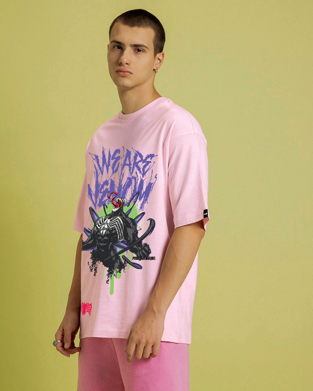 Shop Men's Pink We Are Venom Graphic Printed Oversized T-shirt-Back