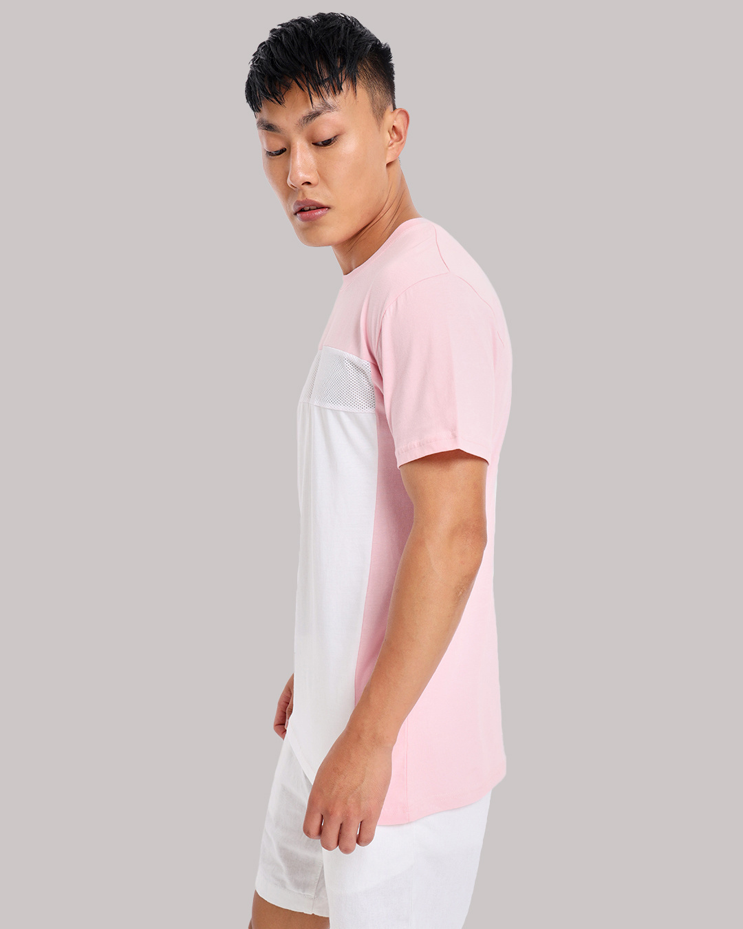 Shop Men's Pink & White Color Block T-shirt-Back