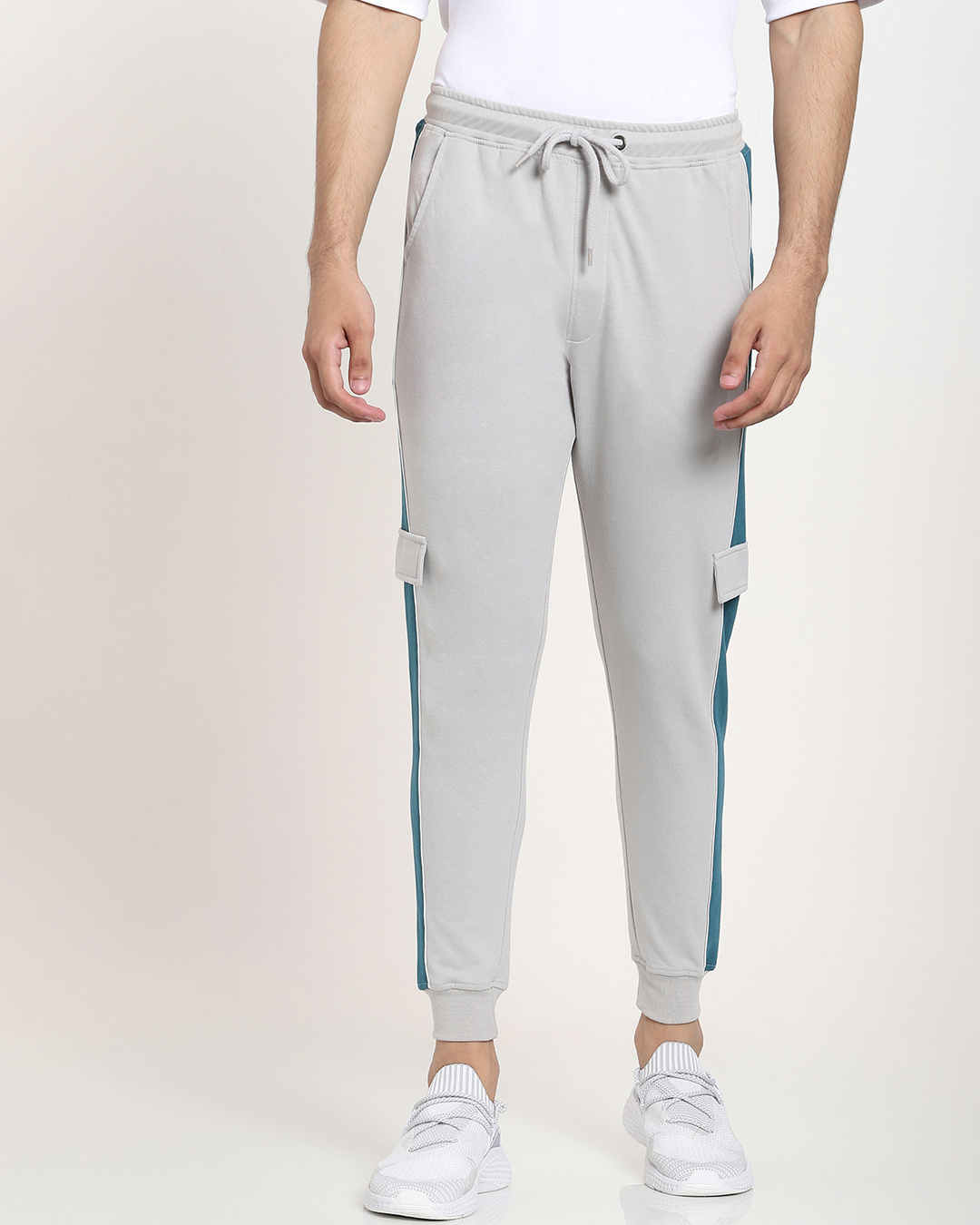 Shop Men's Grey & Blue Color Block Joggers-Back