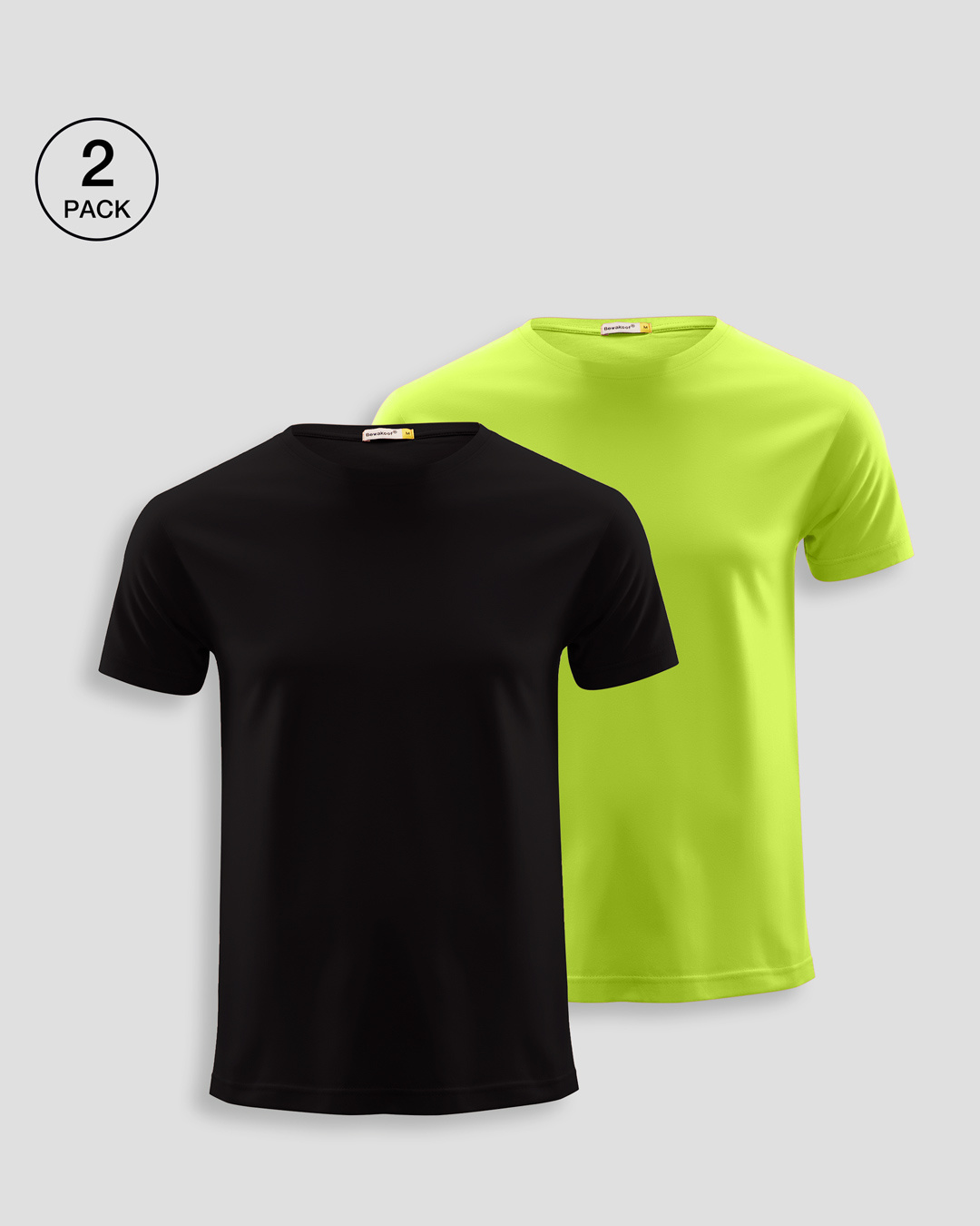 

Men' Plain Half Sleeve T-shirt Pack of 2(Black & Neon Green) Men' Plain Half Sleeve T-shirt - Pack of 2 Bewakoof.com, Black-green