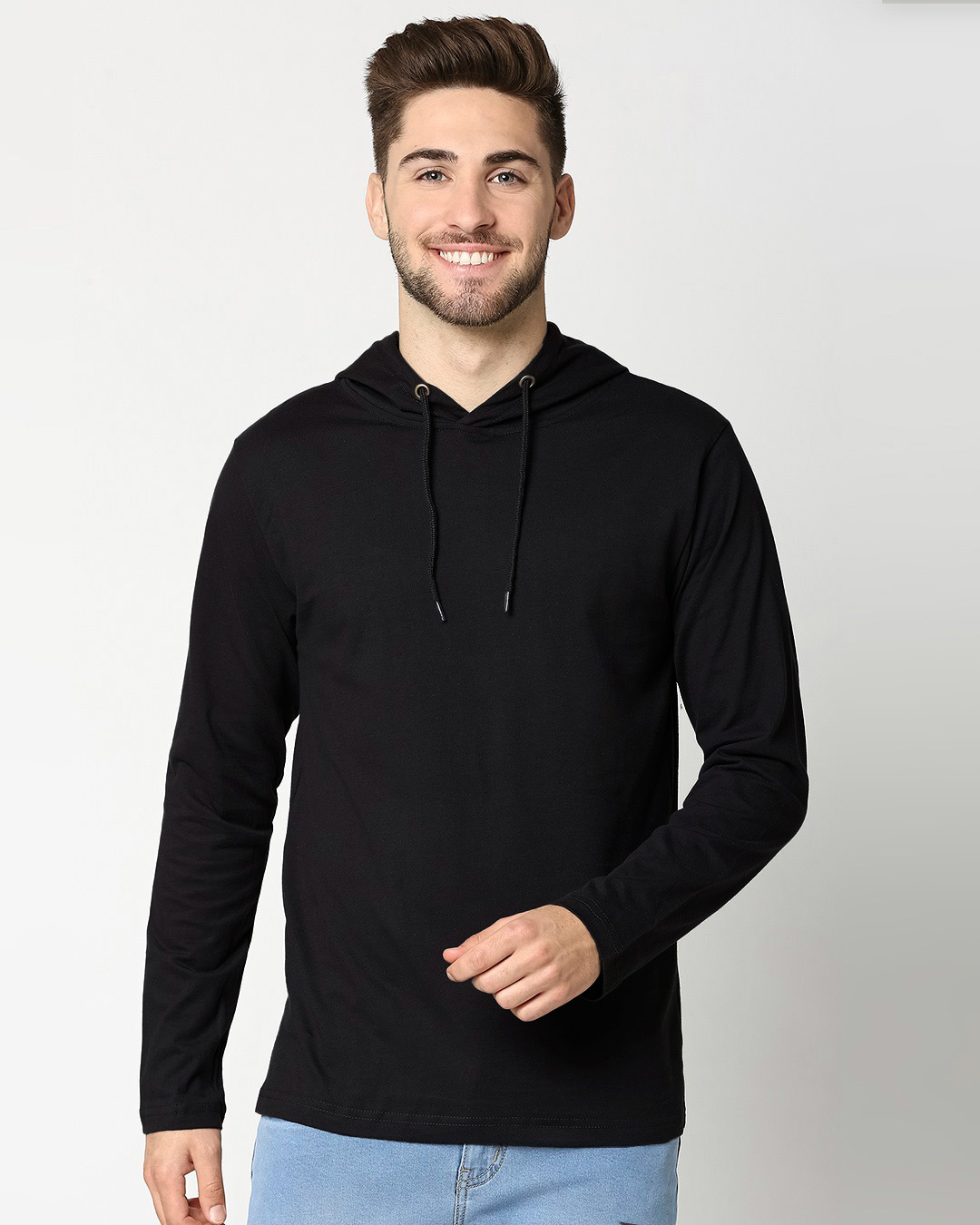 Shop Men's Plain Hoodie T-Shirt (Nimbus Grey & Black)-Back