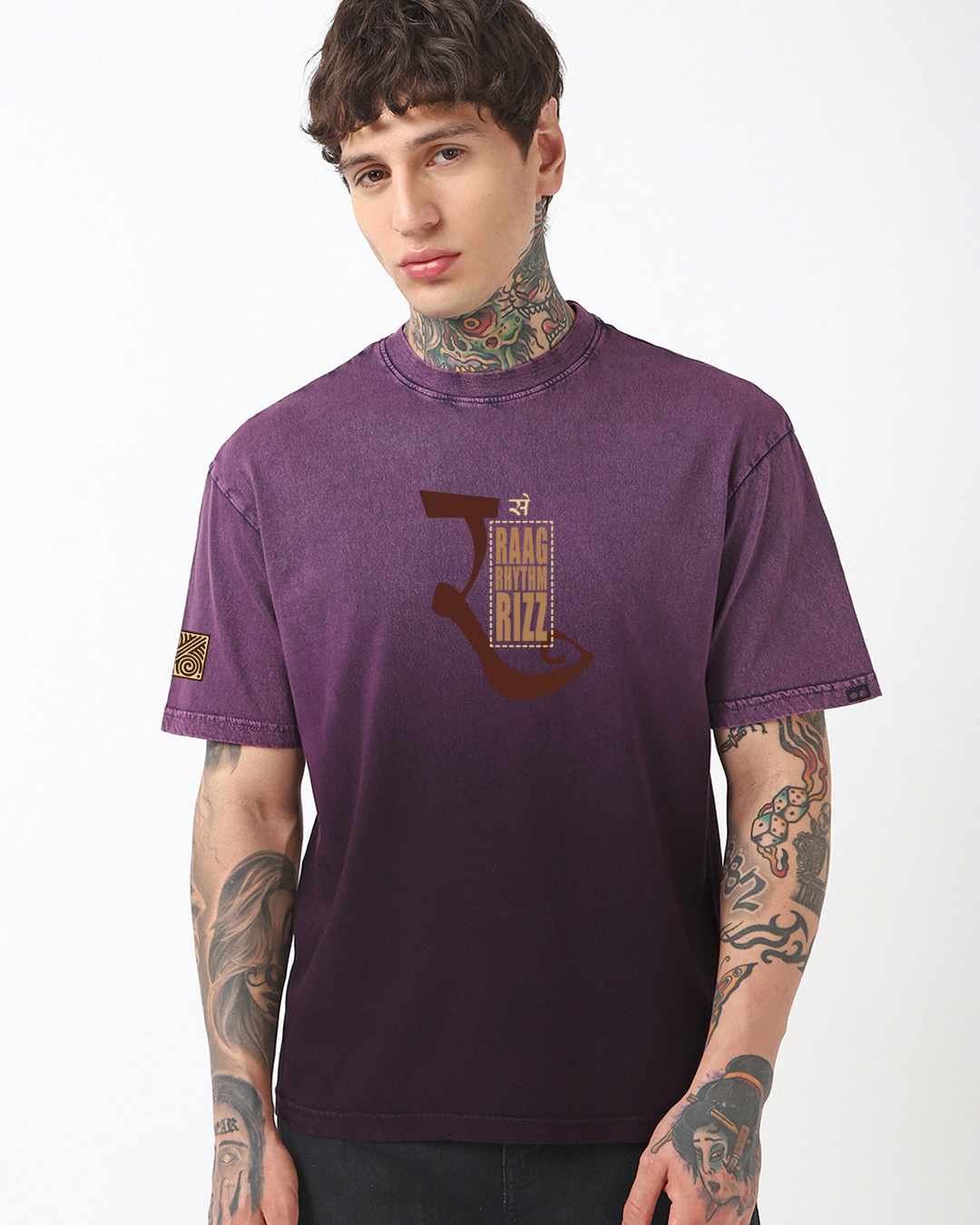 Shop Men's Plum Purple Freedom Sounds Graphic Printed Oversized Ombre Acid Wash T-shirt-Back
