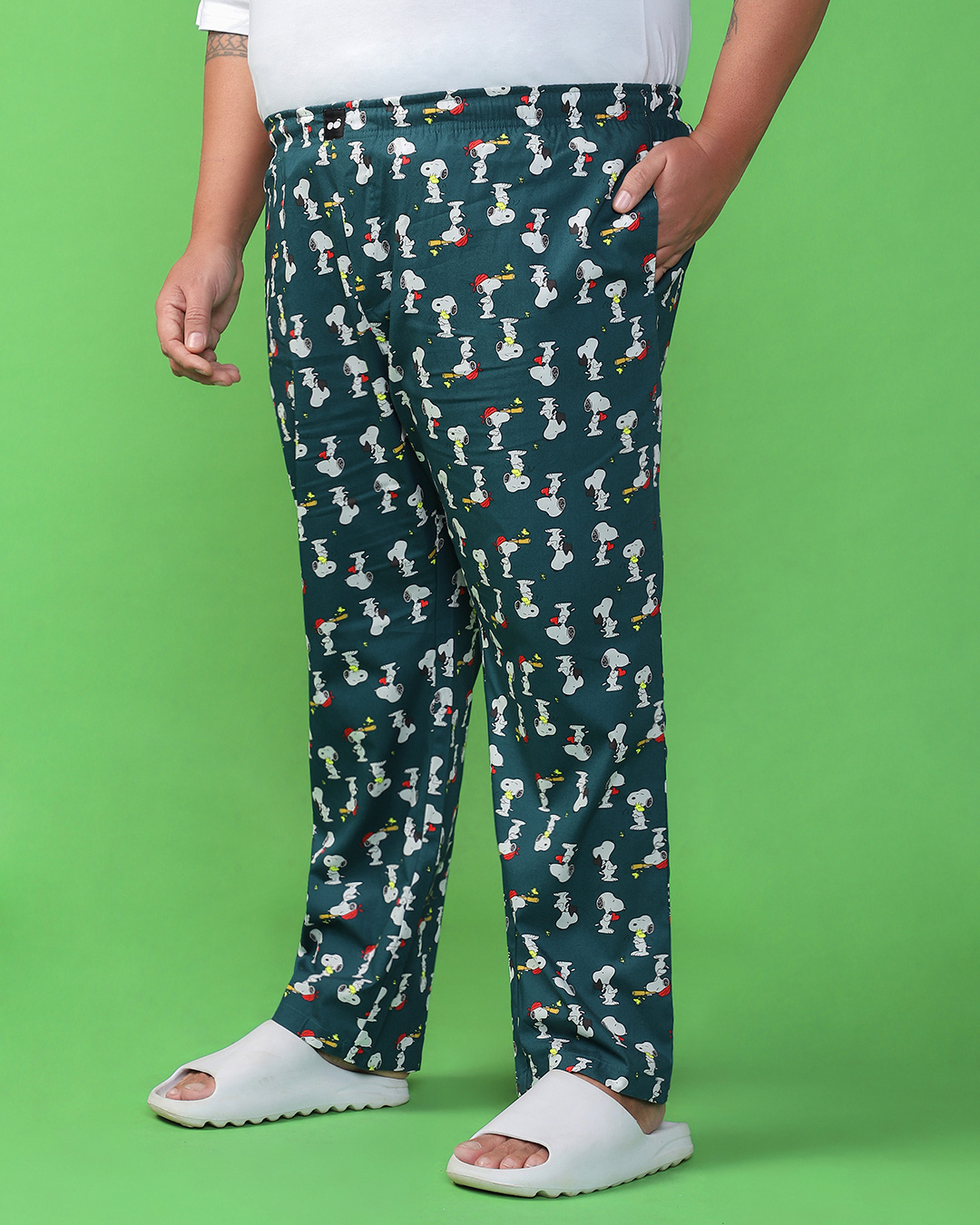 Shop Men's Green All Over Printed Plus Size Pyjamas-Back