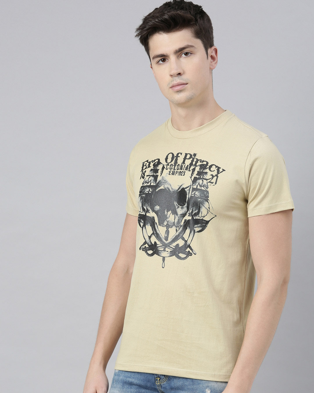 Shop Men's Plus Size Beige Organic Cotton Half Sleeves T-Shirt-Back
