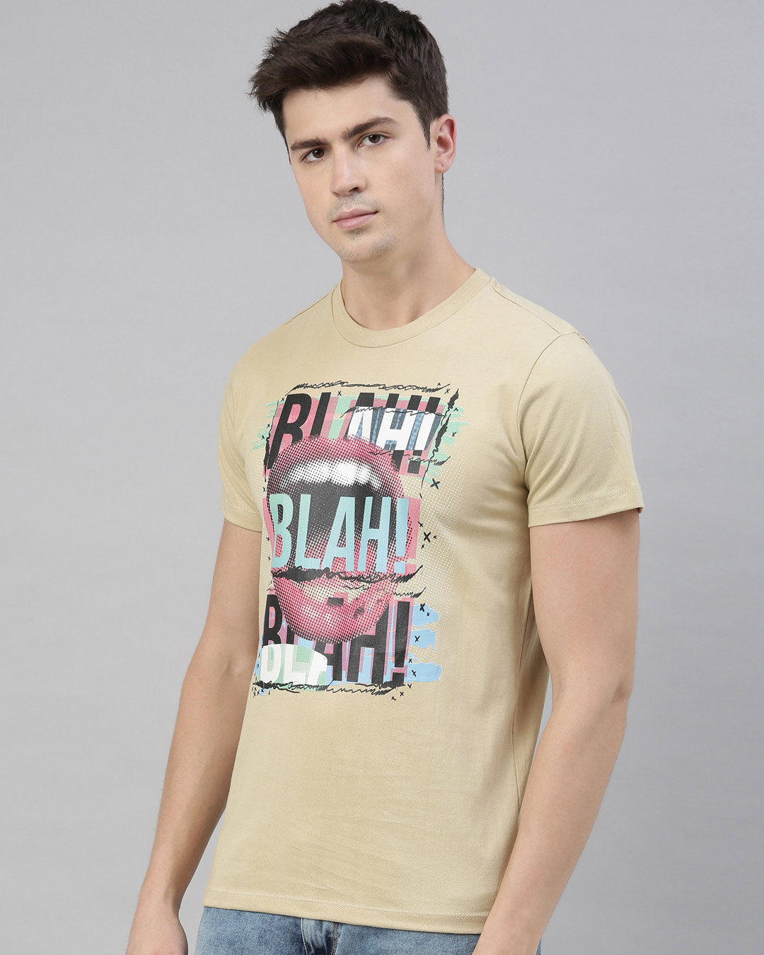 Shop Men's Plus Size Beige Organic Cotton Half Sleeves T-Shirt-Back