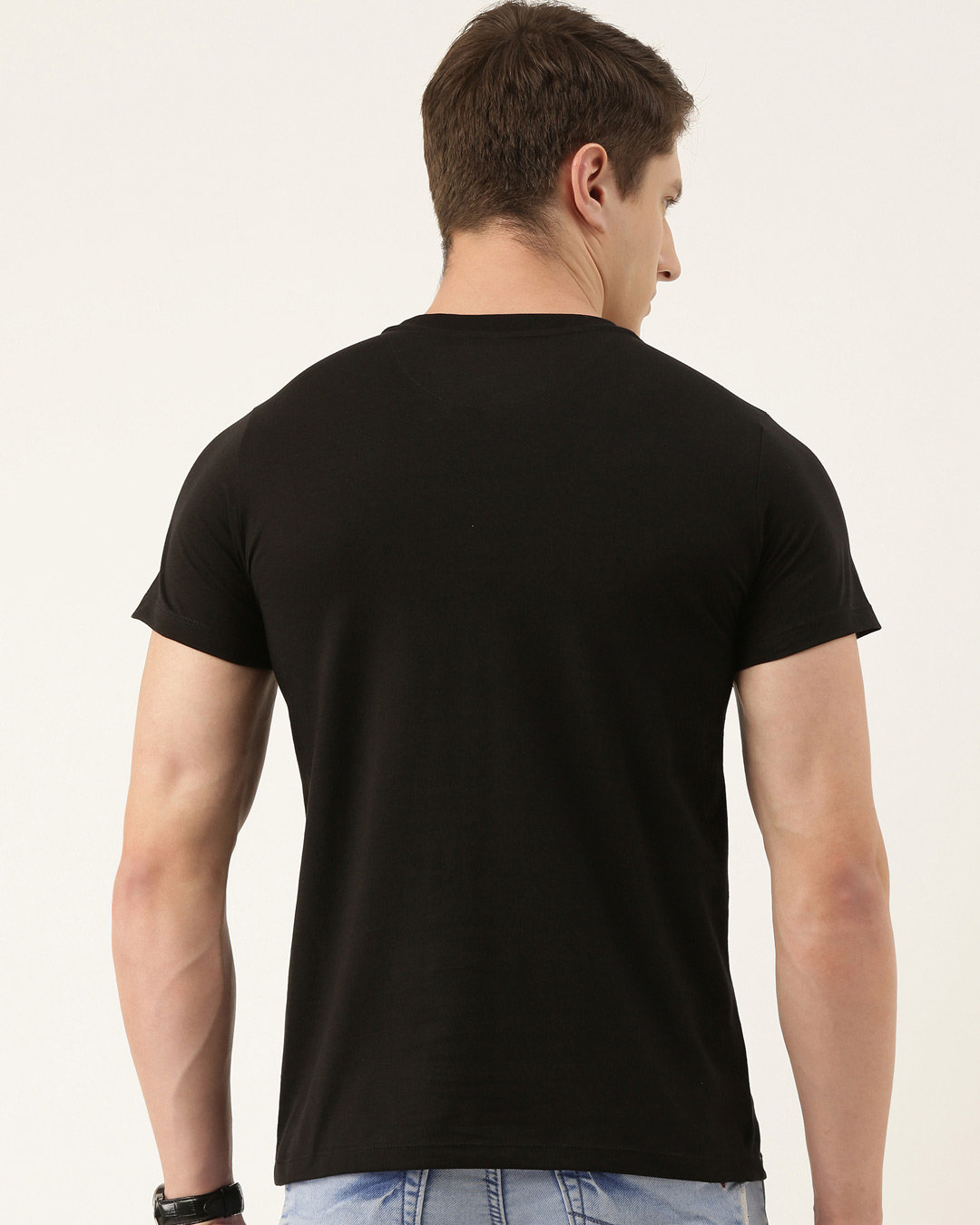 Shop Men's Plus Size Black Organic Cotton Half Sleeves T-Shirt-Back