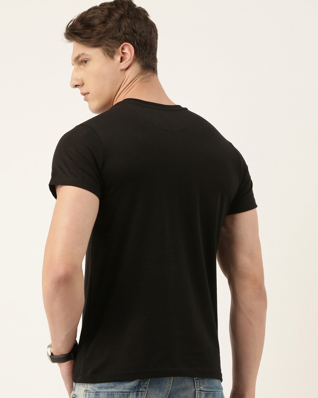Shop Men's Plus Size Black Organic Cotton Half Sleeves T-Shirt-Back