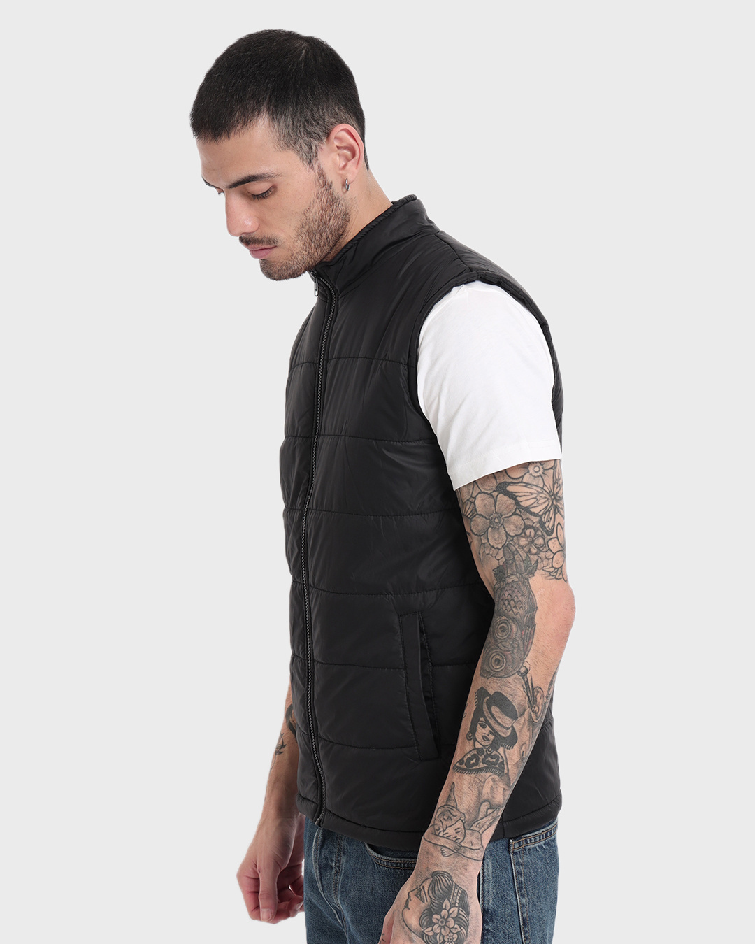 Shop Men's Black Plus Size Sleeveless Puffer Jacket-Back