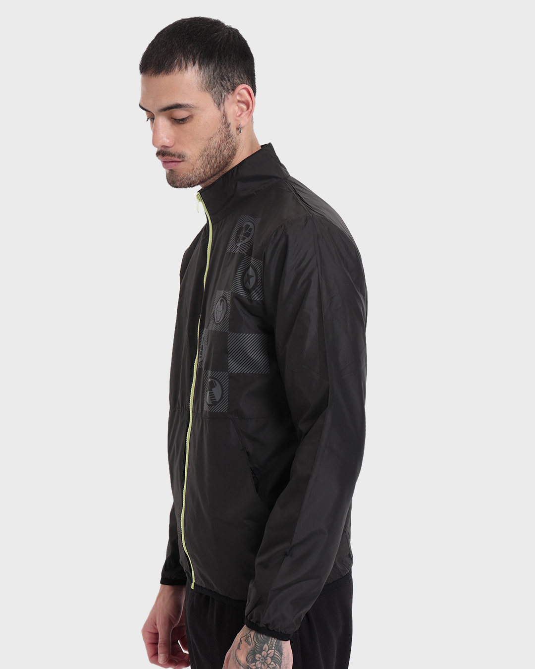 Shop Men's Black Printed Plus Size Windcheater Jacket-Back