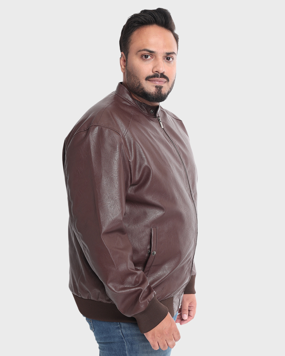 Shop Men's Brown Plus Size PU Jacket-Back