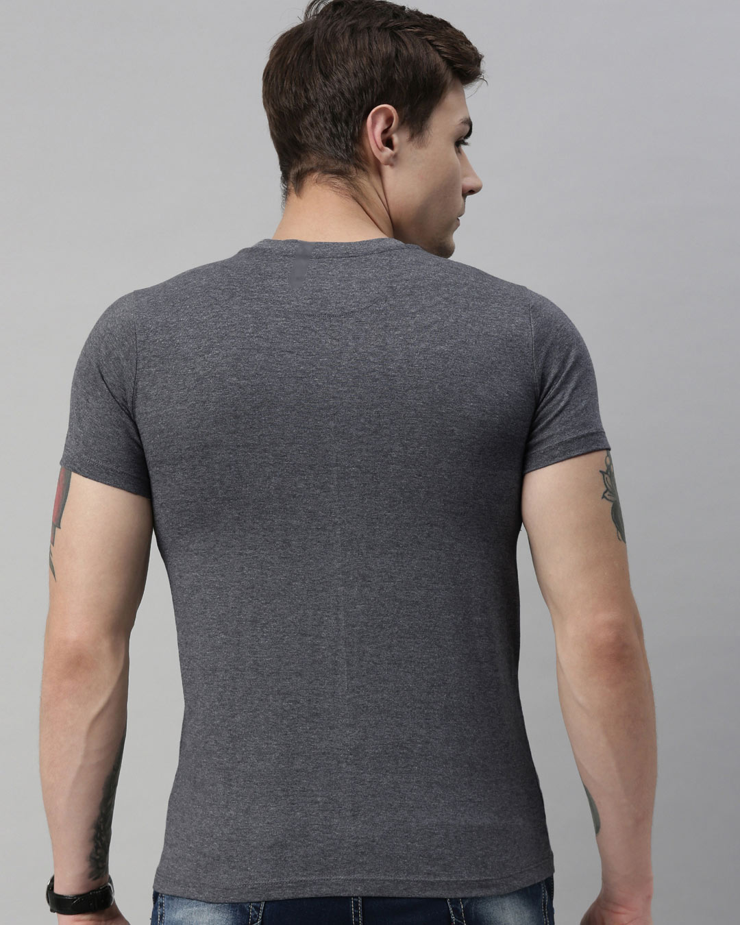 Shop Men's Plus Size Charcoal Organic Cotton Half Sleeves T-Shirt-Back