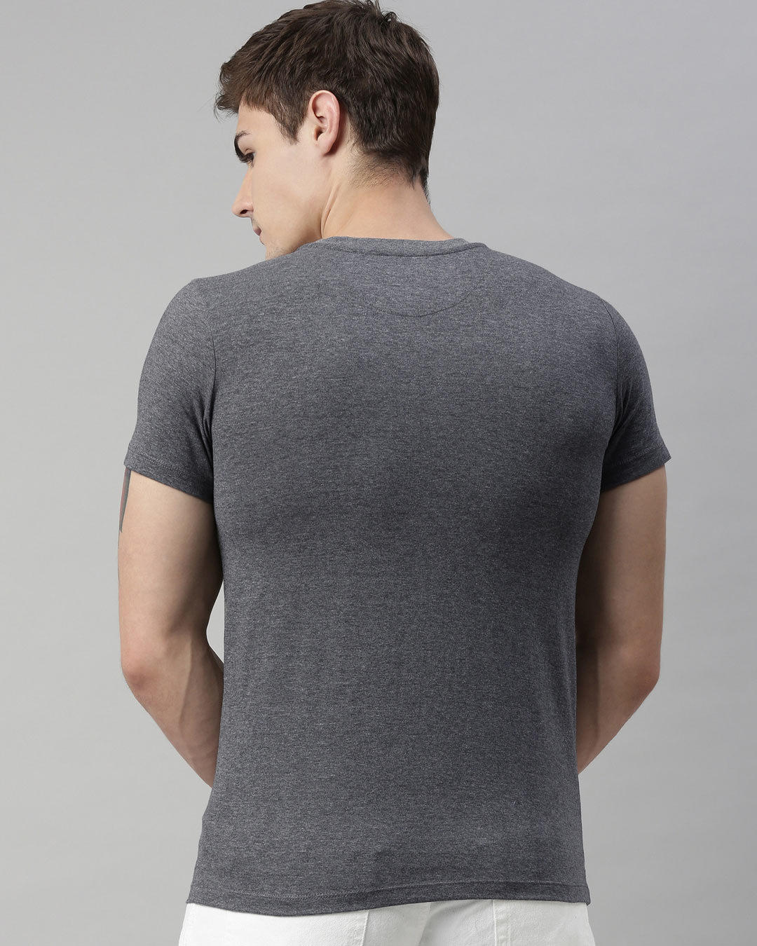Shop Men's Plus Size Charcoal Organic Cotton Half Sleeves T-Shirt-Back
