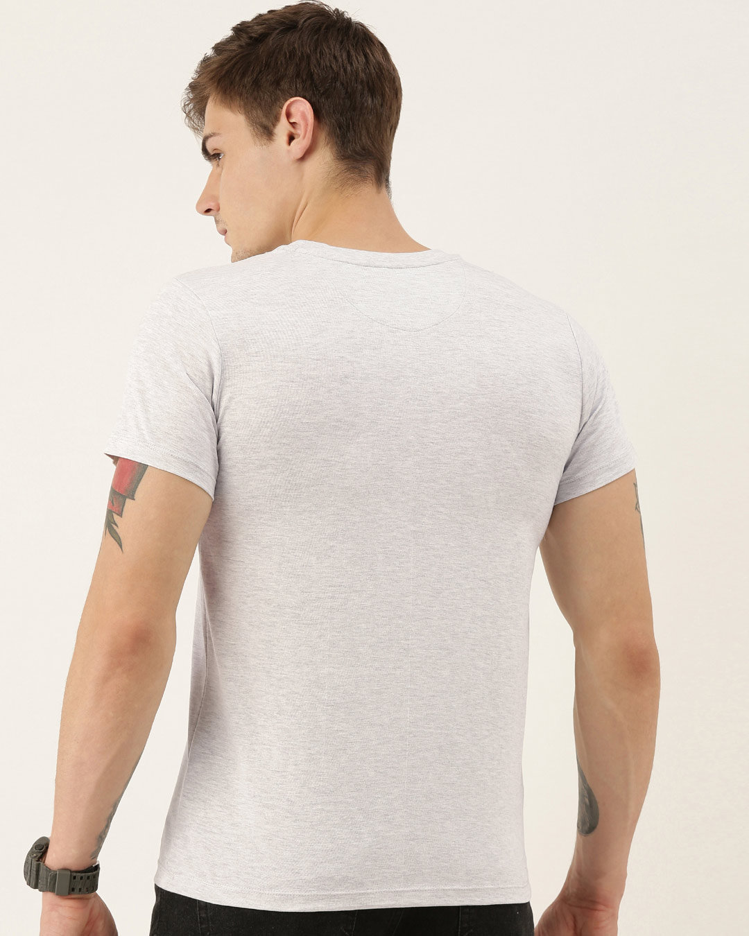 Shop Men's Plus Size Grey Melange Organic Cotton Half Sleeves T-Shirt-Back