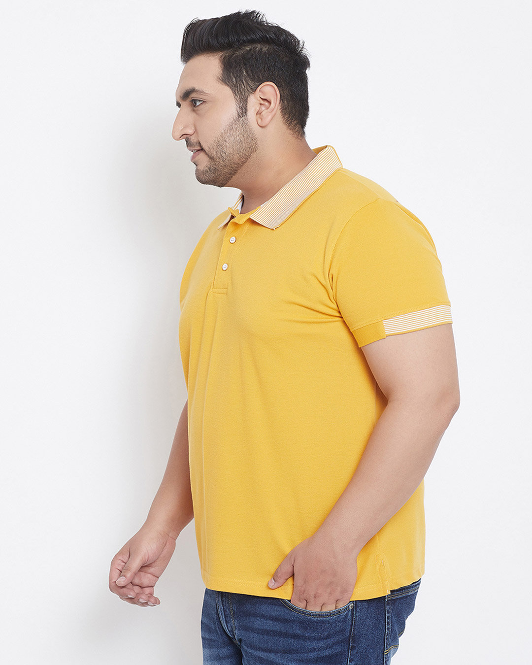 Shop Men's Plus Size Stylish Polo Neck Solid Casual T-Shirt-Back
