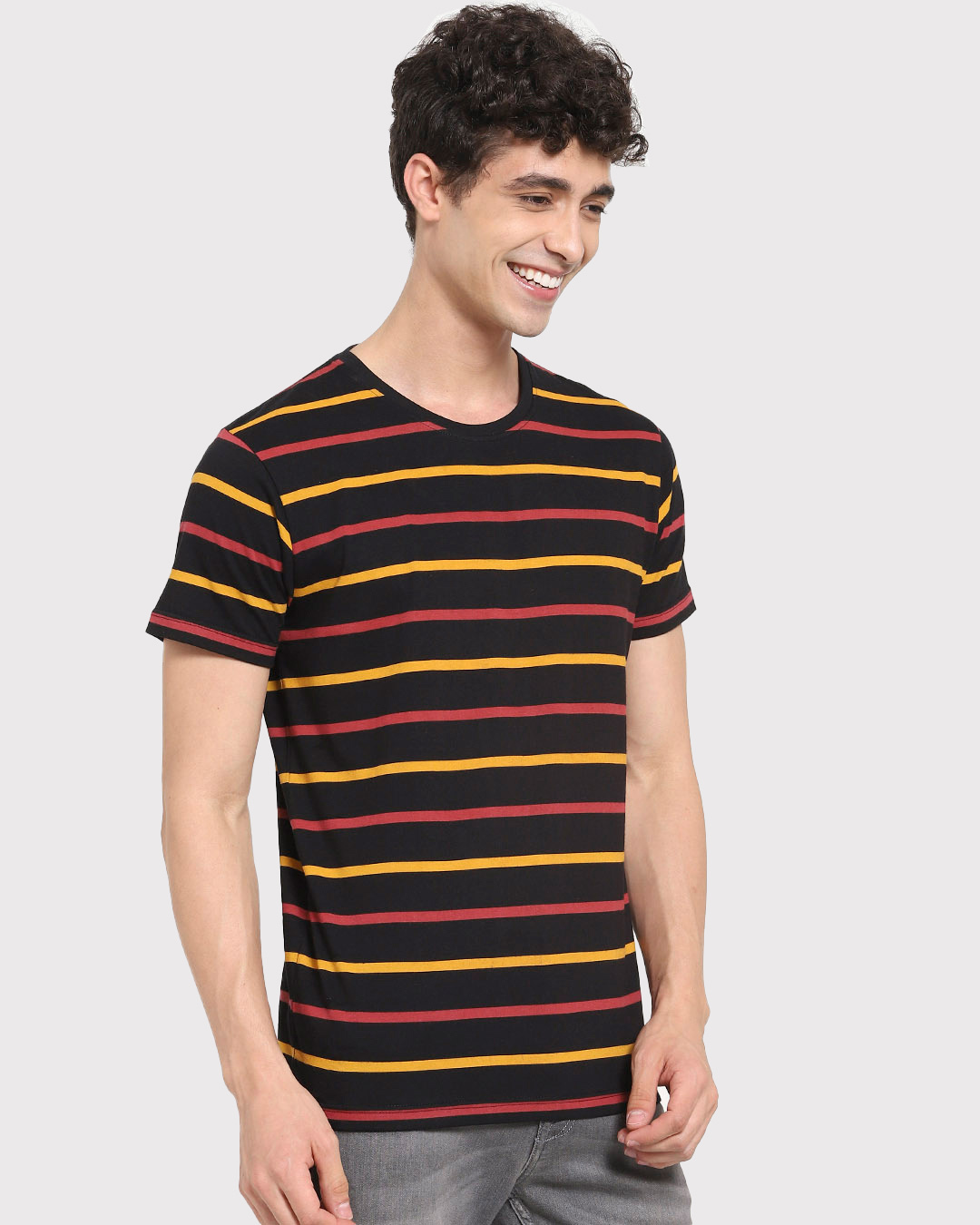 Shop Men's Popcorn Yellow Stripe T-shirt-Back