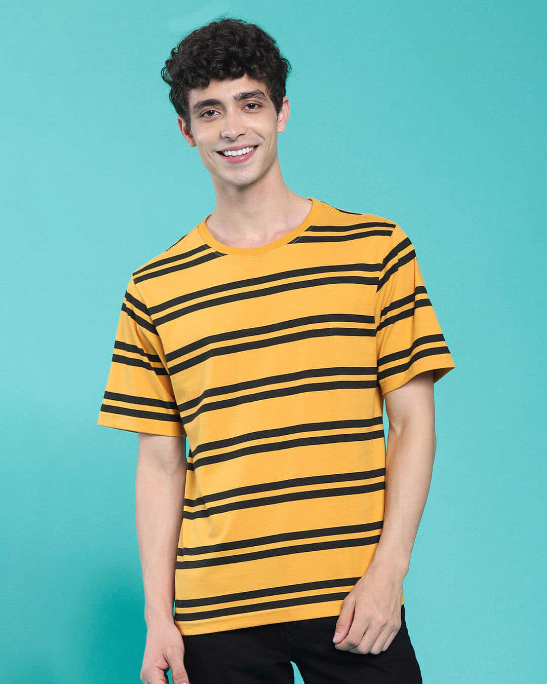 Shop Men's Popcorn Yellow Stripe Oversized T-shirt-Back