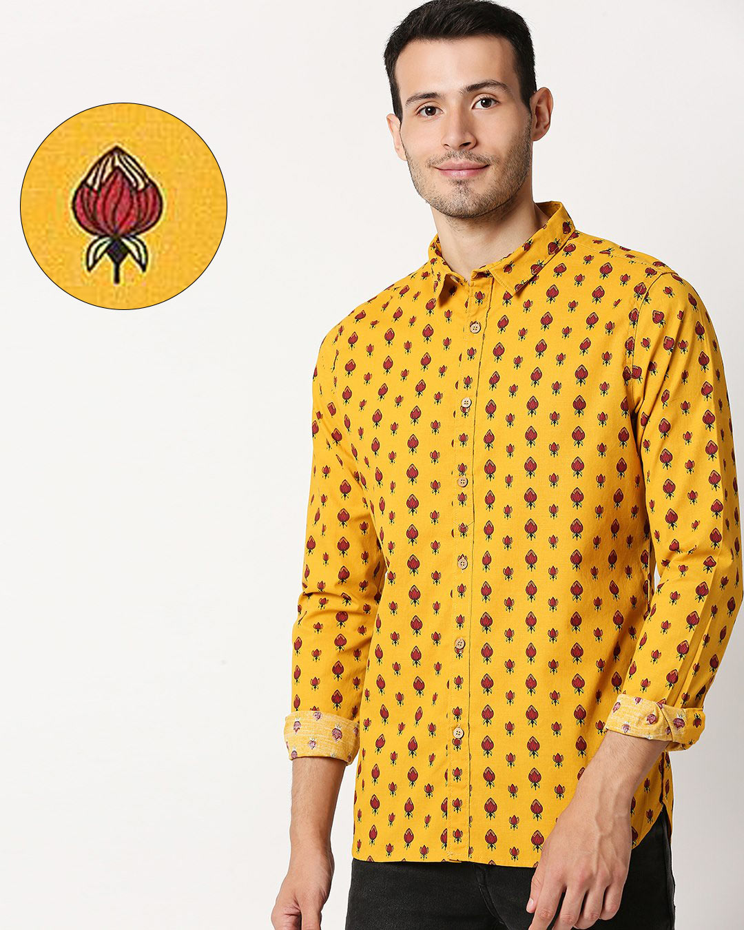 yellow shirt printed