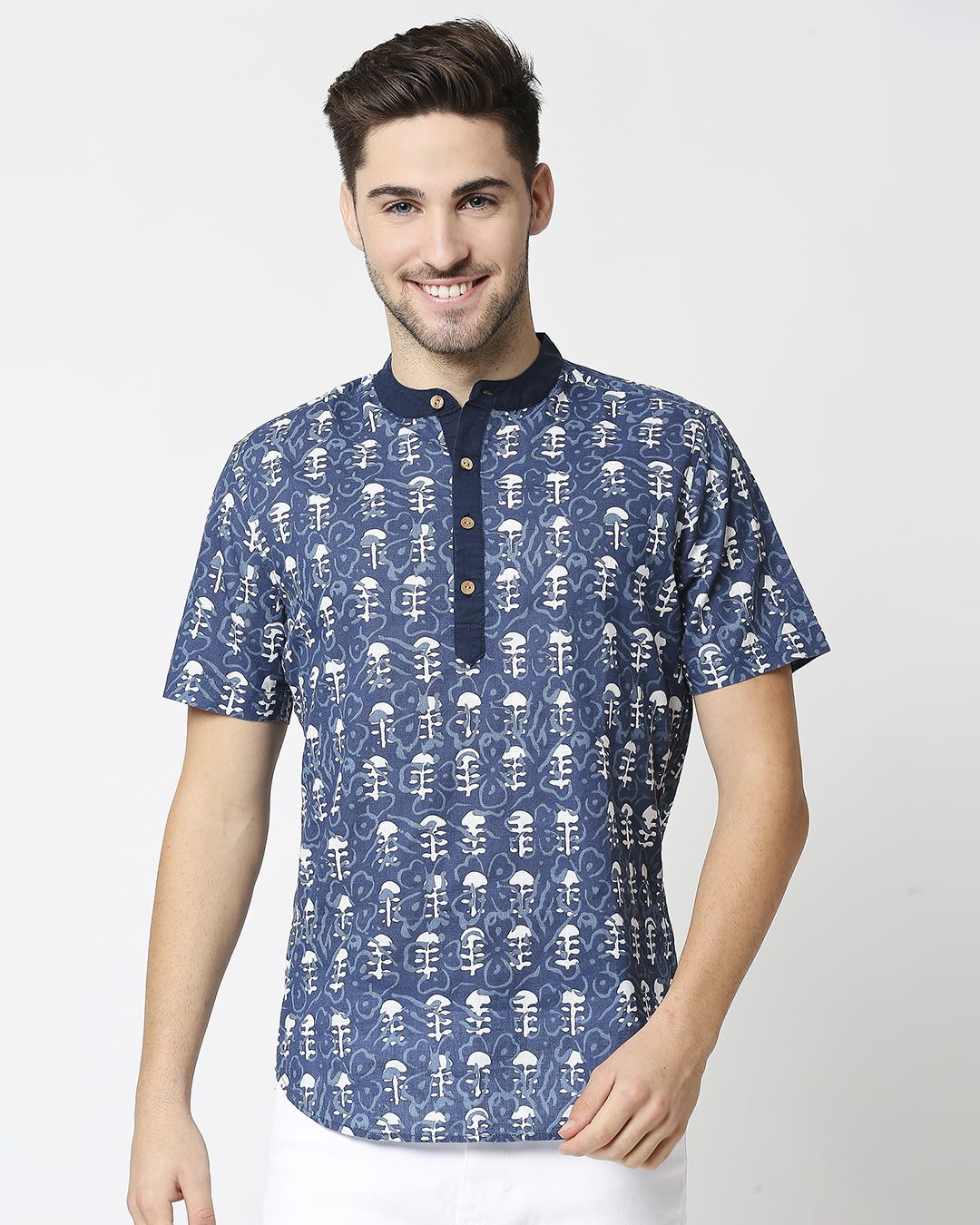 Shop Men's Printed Mandarin Collar Shirt-Back