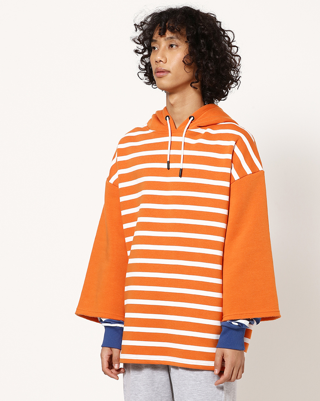 Shop Men's Orange Striped Oversized Hoodie-Back