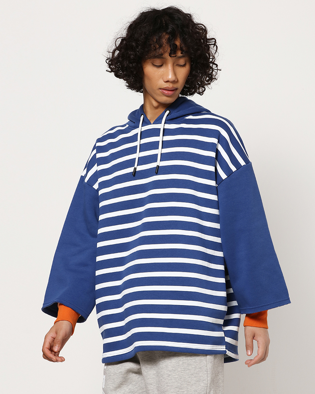 Shop Men's Blue Striped Oversized Hoodie-Back