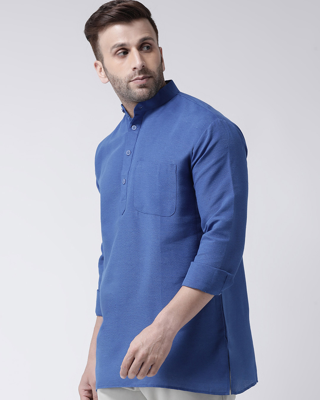 Shop Men's Pure Cotton Solid Short Kurta In Full Sleeve-Back