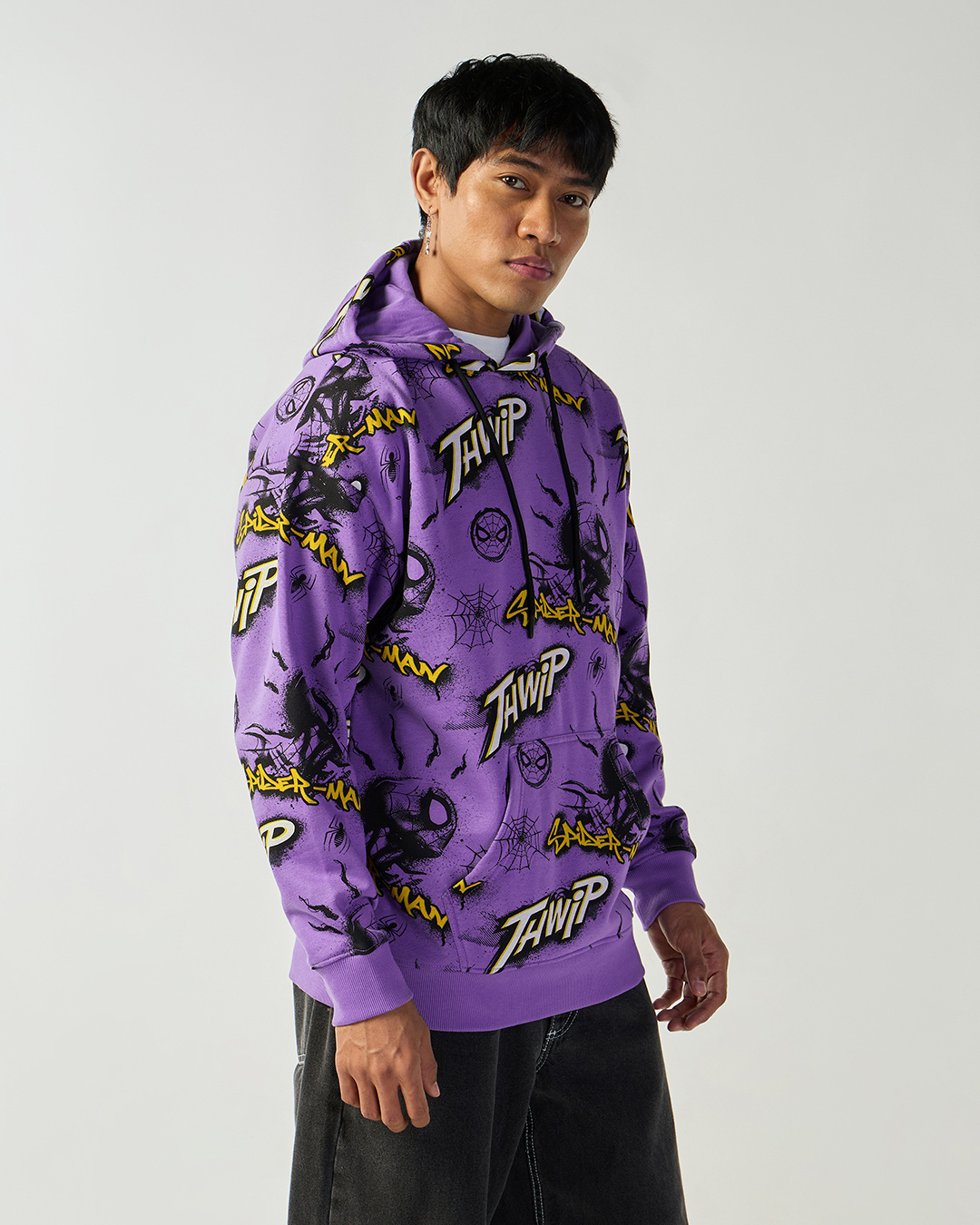 Shop Men's Purple All Over Printed Oversized Hoodies-Back