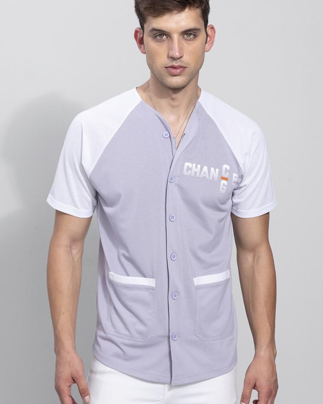 Buy Men's Purple & White Change Color Block Slim Fit Baseball Shirt