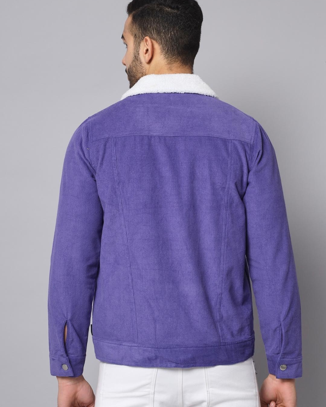 Buy Men's Purple and White Color Block Denim Jacket Online at Bewakoof