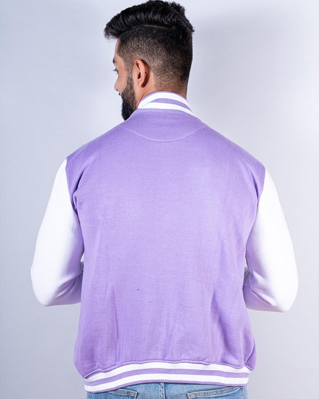 Buy Men's Purple & White R Color Block Relaxed Fit Varsity Jacket