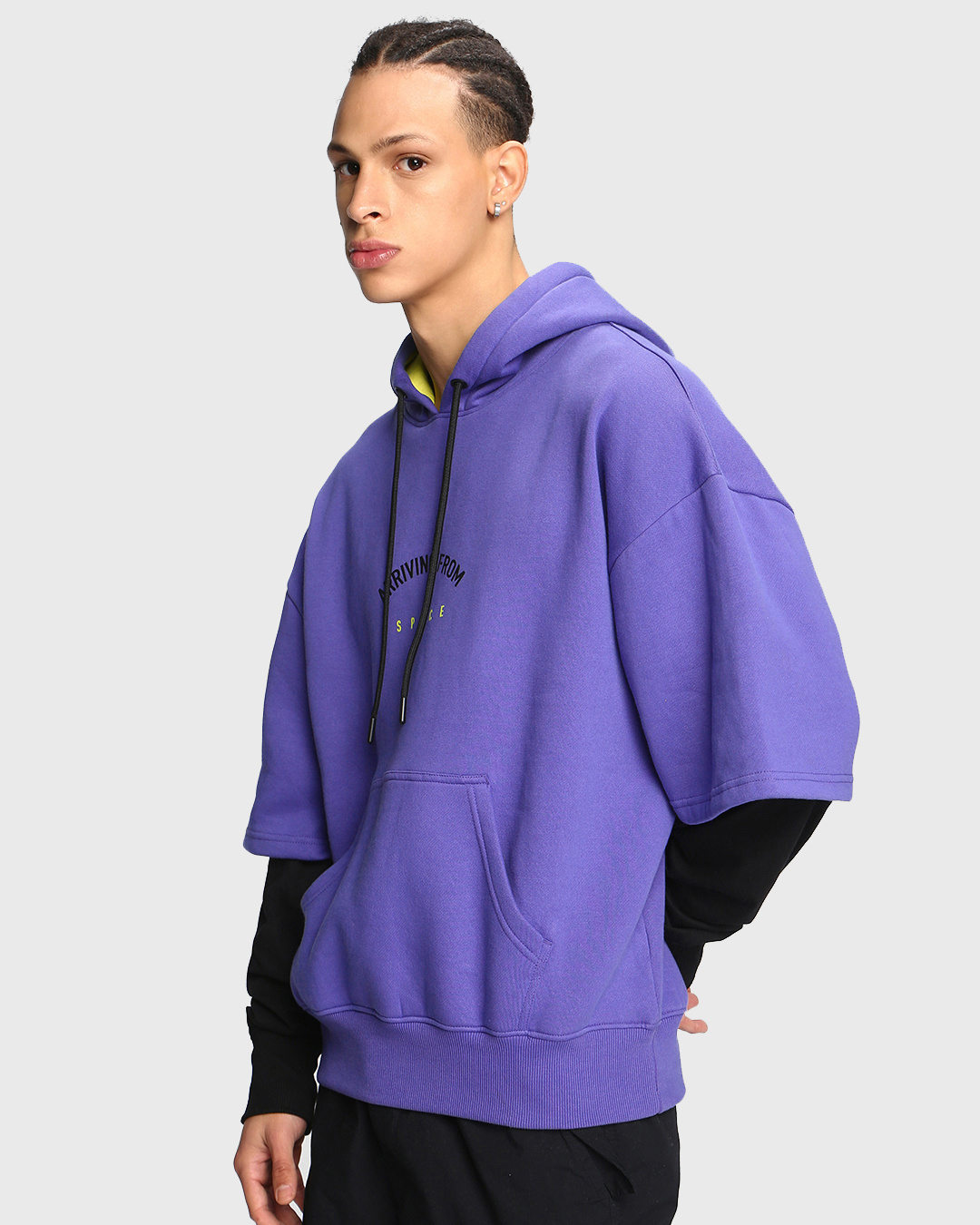 Shop Men's Purple Arriving From space Typography Oversized Hoodie-Back